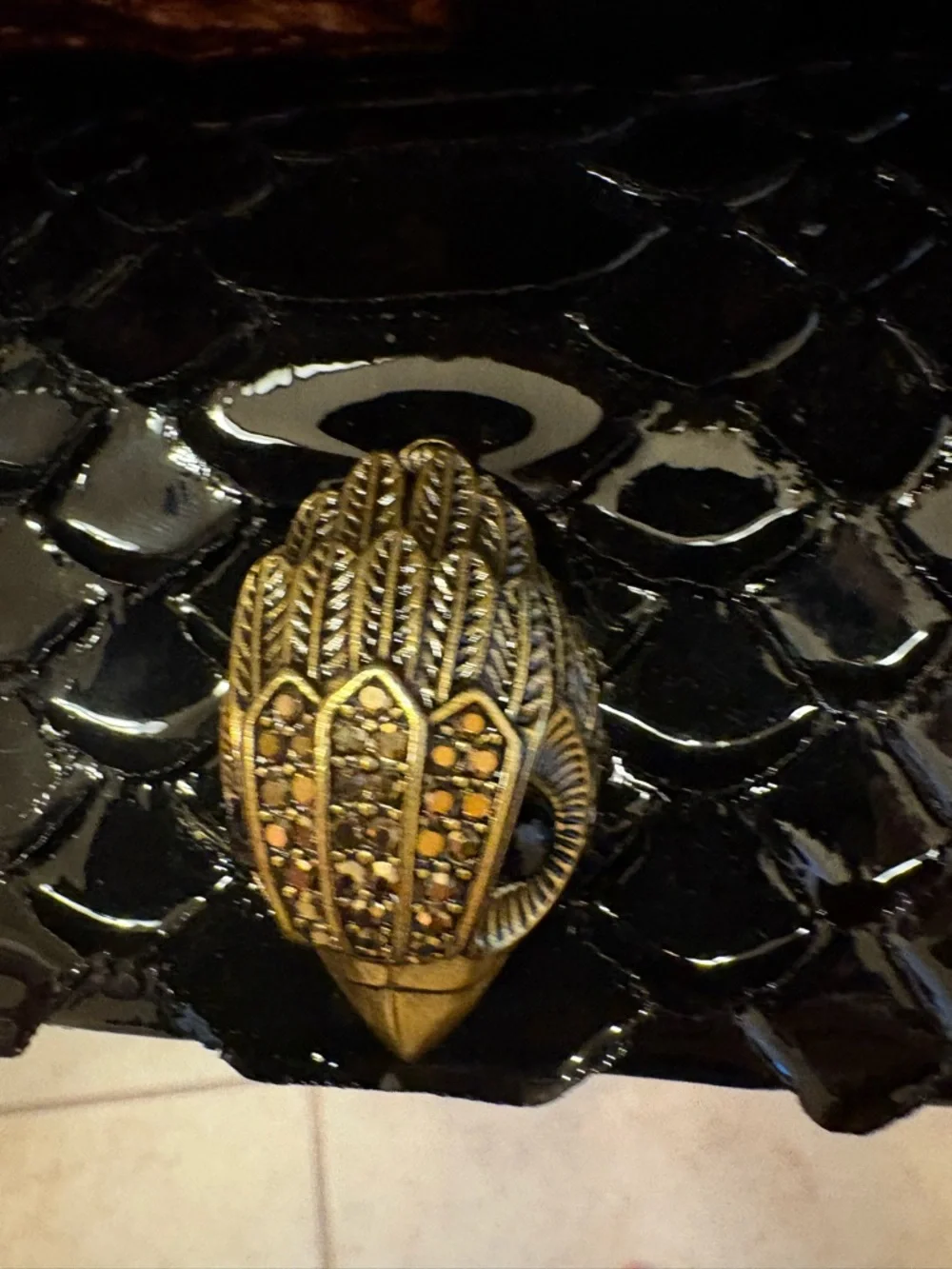 Kurt Geiger Black Patent Snake-Embossed Crossbody Bag with Gold Hardware - Picture 6 of 8